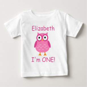 Rosa Eule 1. Geburtstag für ihr A02 Baby T-shirt