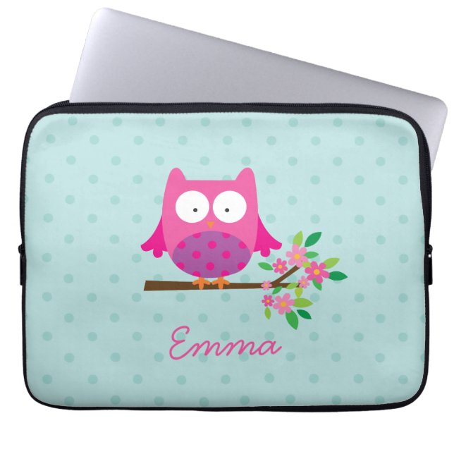 Rosa Eule auf einer Laptopschutzhülle (Vorderseite)