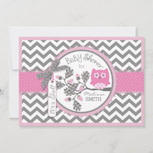 Rosa Eule Zickzack Print Baby Dusche Einladung