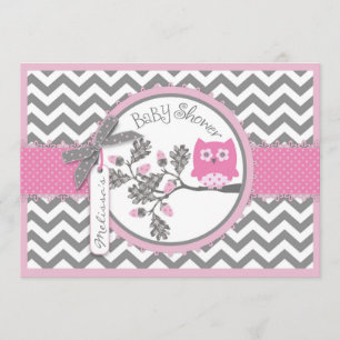 Rosa Eule Zickzack Print Baby Dusche Einladung