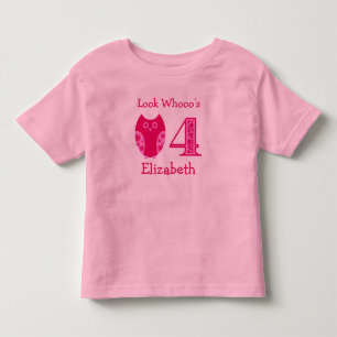 Rosa Eulen-4. Geburtstags-personalisierter T - Kleinkind T-shirt