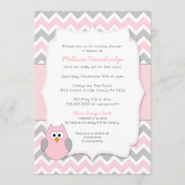 Rosa Eulen-Babyparty mit Buchantrag Einladung