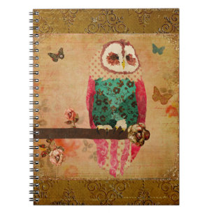 Rosa-Eulen-Goldnotizbuch Notizblock