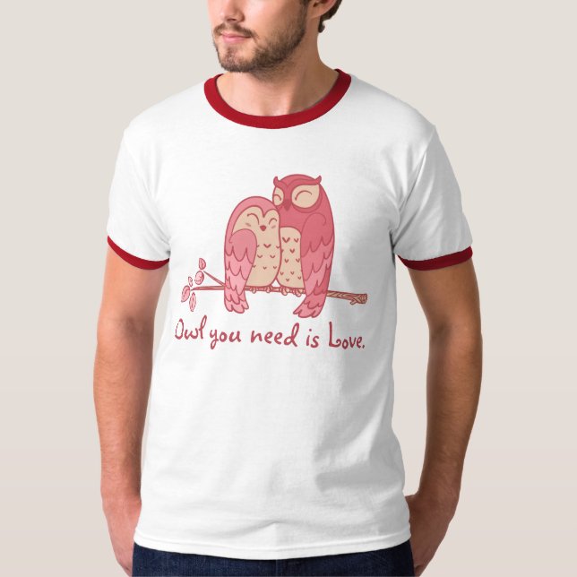 Rosa Eulen-Paare mit Wortspiel T-Shirt (Vorderseite)