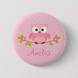 Rosa Eulen-personalisierter Knopf (niedlich) Button