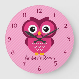 Rosa Eulen-personalisiertes Kinderschlafzimmer Große Wanduhr