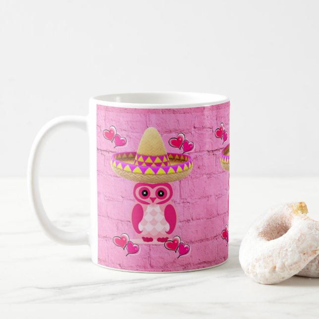 Rosa Eulen-Tasse Kaffeetasse (Mit Donut)