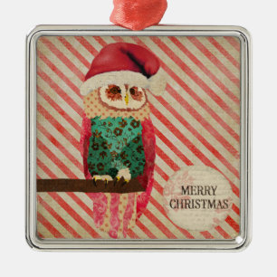 Rosa-Eulen-Zuckerstange-Weihnachtsverzierung Ornament Aus Metall