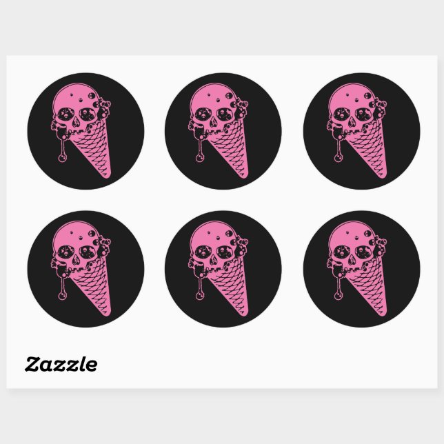 Rosa Evil Ice Cream Cone Classic Round Sticker (Blatt)