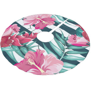 Rosa Exotische Blume gestreift Polyester Weihnachtsbaumdecke
