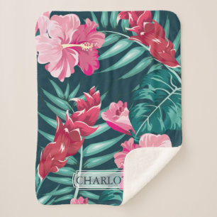 Rosa Exotische Blume Monogramm Sherpadecke