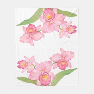 Rosa exotische Watercolor-Blumen Fleecedecke
