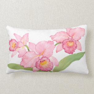 Rosa exotische Watercolor-Blumen Lendenkissen