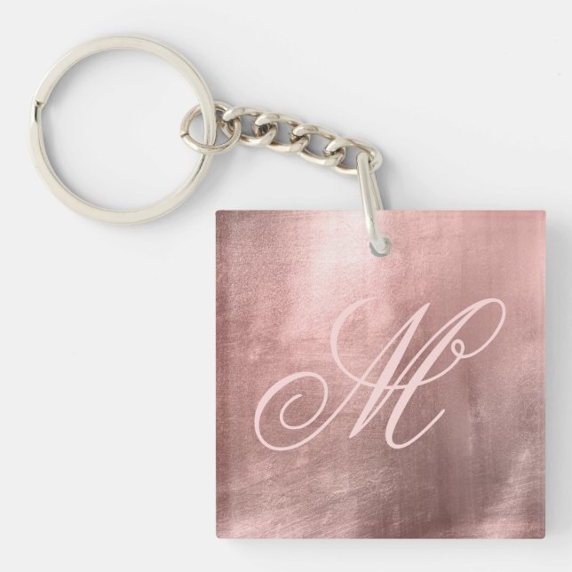 Rosa Extravagante Monogramm Rose Gold Foil Foto Schlüsselanhänger (Vorderseite)