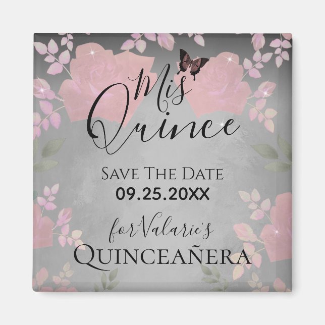 Rosa Extravagante Rose Quinceanera Pink Save the D Magnet (Vorne)