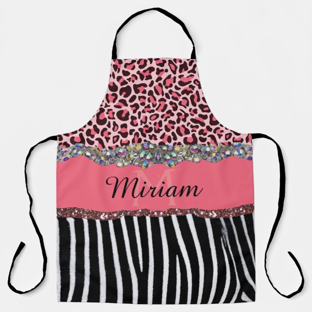 Rosa Extravaganter Glitzer Girly Leopard Printing  Schürze (Vorderseite)