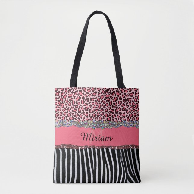 Rosa Extravaganter Glitzer Girly Leopard Printing  Tasche (Vorderseite)
