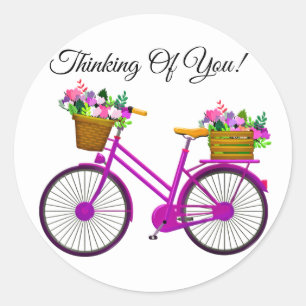 Rosa Fahrrad mit Korb von Blume Runder Aufkleber