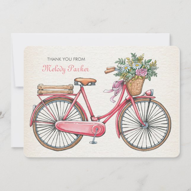 Rosa Fahrrad personalisiertes Notecard Dankeskarte (Vorderseite)