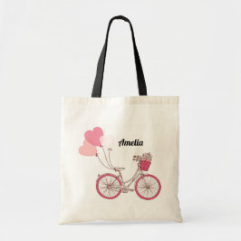 Rosa Fahrrad-und Herz-Ballon-personalisierte Tragetasche