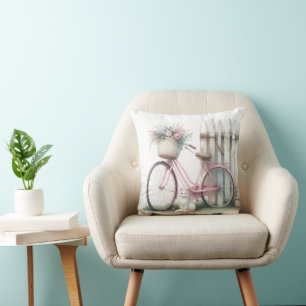 Rosa Fahrrad und weiße Katze Kissen