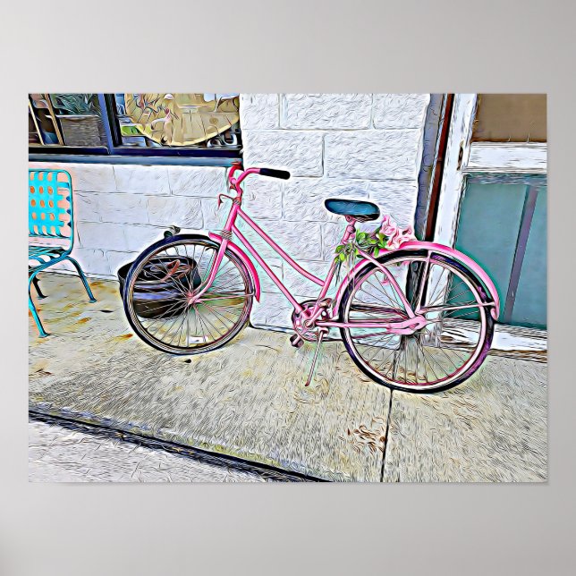 Rosa Fahrrad — Wandplakat Poster (Vorne)