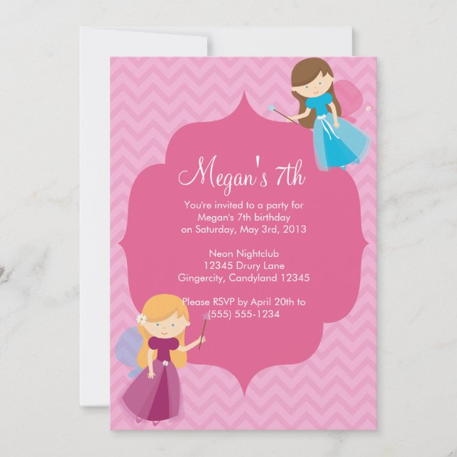 Rosa Fairies Geburtstagsfeier Einladung (Vorderseite)