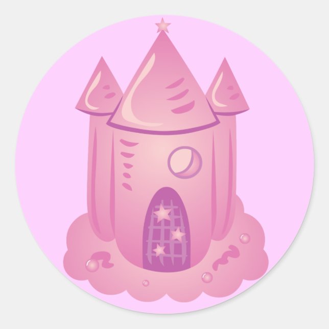 Rosa Fairytale Burg Runder Aufkleber (Vorderseite)