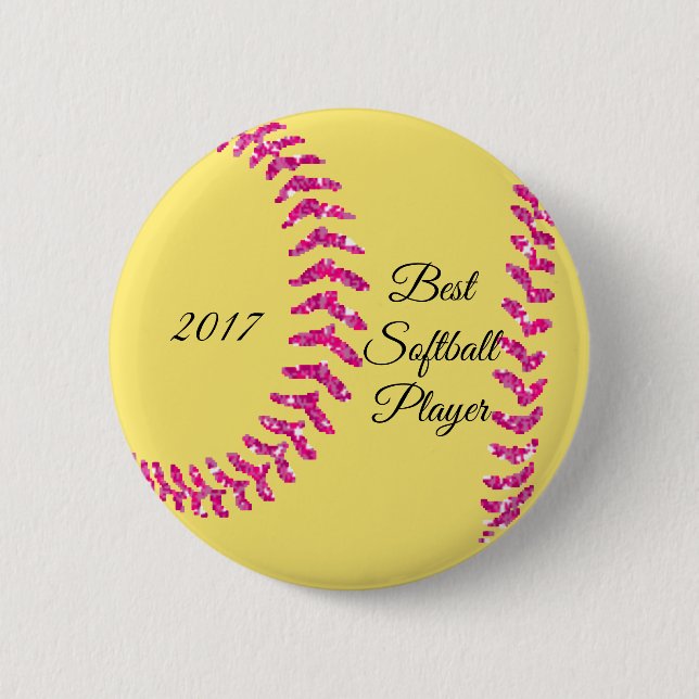 Rosa falsche Glitter Softball Stiche Button (Vorderseite)