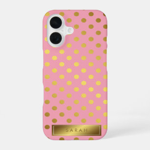 Rosa falsche Goldfolie Punkte Muster iPhone 16 Hülle