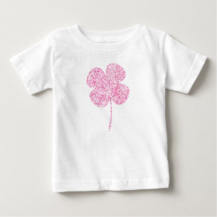 Rosa falscher Glitter-Kleeblatt Baby T-shirt