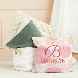 Rosa Falschgold-Glitter-Monogramm-Name Kissen