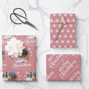 Rosa Familienfoto-Schneeflocke Frohe Weihnachten  Geschenkpapier Set