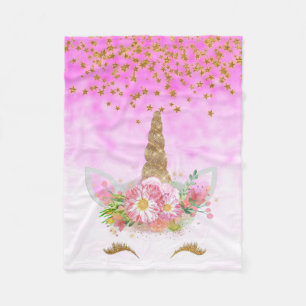 Rosa Fantasie und goldenes Stern-Einhorn Fleecedecke