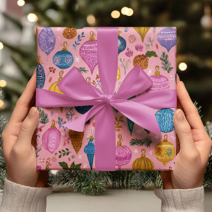 Rosa fantastische Weihnachtsdekorationen Geschenkpapier