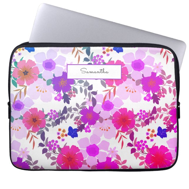 Rosa Farbe Floral Name Laptop-Sieb Laptopschutzhülle (Vorderseite)