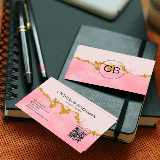 Rosa Farbe QR-Code Monogramm Visitenkarte (Von Creator hochgeladen)