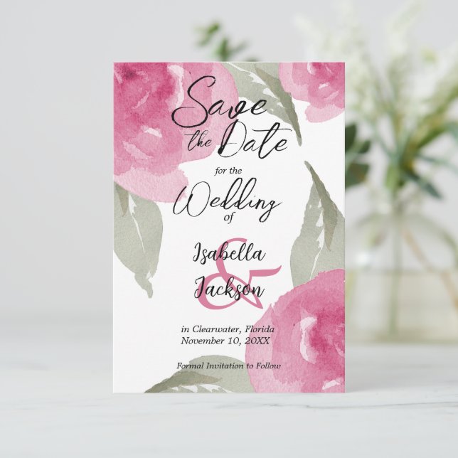 Rosa Farbe Save The Date (Stehend Vorderseite)