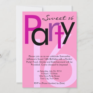 Rosa Farbe Sweet 16 Geburtstagsparty Einladung