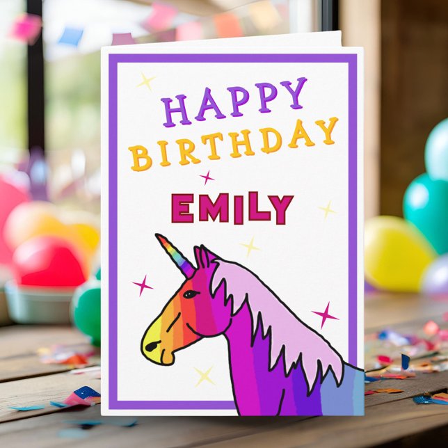 Rosa Farbenfrohe Einhorn Girl Happy Birthday Card Karte (Von Creator hochgeladen)