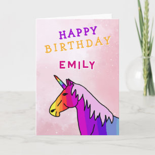 Rosa Farbenfrohe Einhorn Girl Happy Birthday Karte