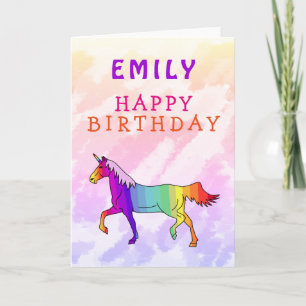Rosa Farbenfrohe Einhorn Girl Happy Birthday Karte