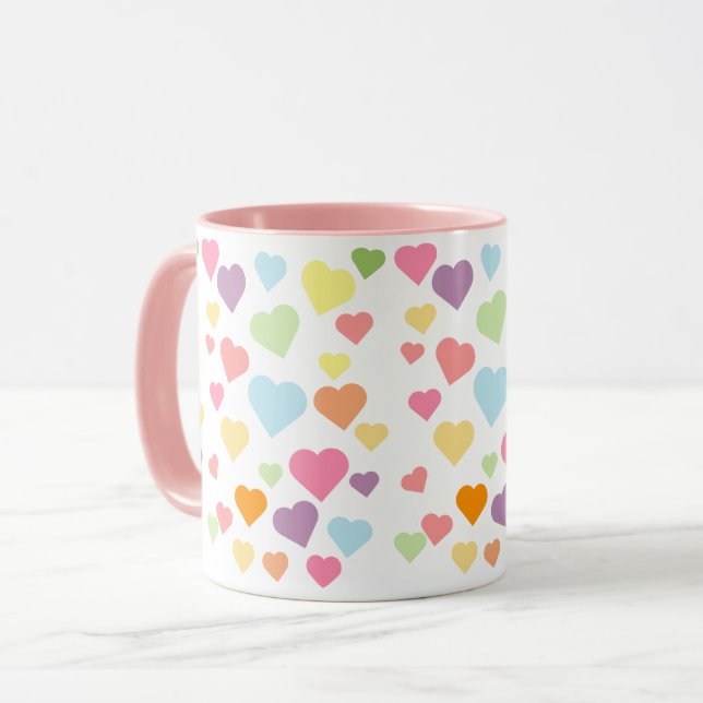 Rosa Farbenfrohe Herzklappen Stilvoll Niedlich Tasse (Vorderseite Links)