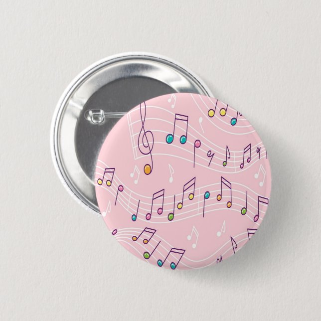 Rosa farbenfrohe Musiknote Muster Musiker Button (Vorne & Hinten)