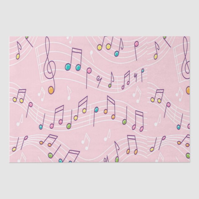 Rosa farbenfrohe Musiknote Muster Musiker Seidenpapier (Vorderseite)
