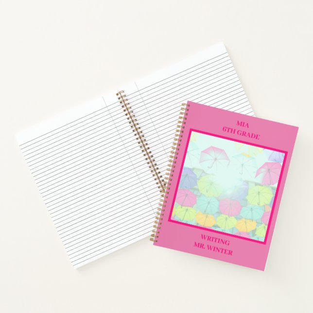 Rosa farbenfrohe Regenschirme Notizbuch (Innenseite)