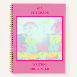 Rosa farbenfrohe Regenschirme Notizbuch