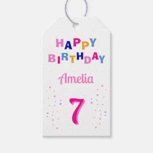 Rosa farbenfrohe Sterne Girl Happy Birthday Party Geschenkanhänger