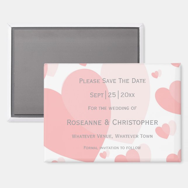 Rosa farbige Herz-Design-Hochzeit Magnet (Vorderseite/Rückseite)