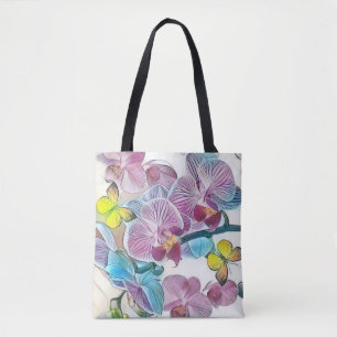 Rosa farbige orchide Blume Schmetterlinge Aquarell Tasche